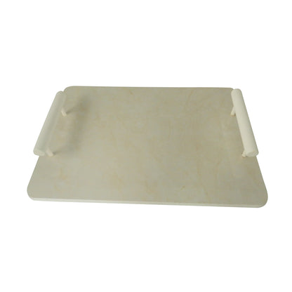 CVHOMEDECO. Rectangle Marble Pattern Tray with Handle Serving Tray for Tableware, Table Décor, Kitchen or Dining Accessory, Breakfast, Coffee Table Tray. White, 15.38 X 10.63 Inch