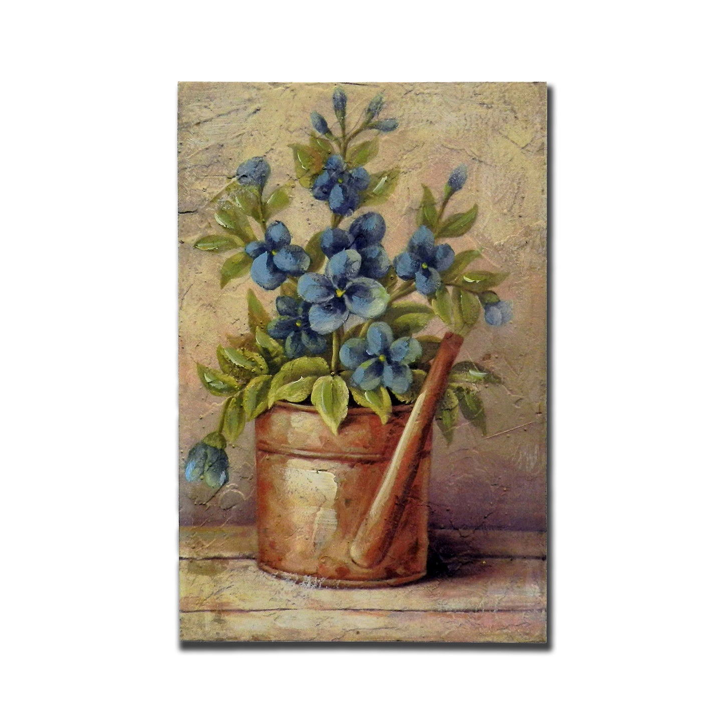 CVHOMEDECO. Primitive Vintage Hand Painted Wooden Frame Wall Hanging 3D Painting Decoration Art, Flower in Pail Design, 8 x 12 Inch