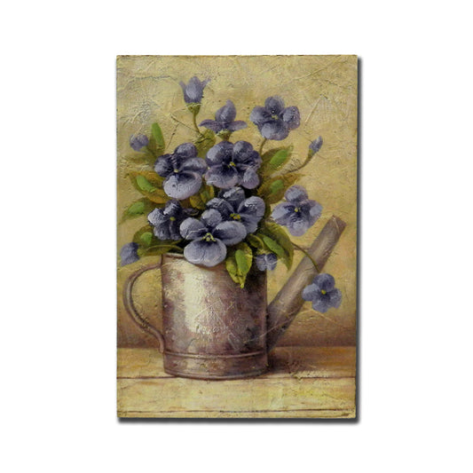 CVHOMEDECO. Rustic Antique Hand Painted Wooden Frame Wall Hanging 3D Painting Decoration Art, Flower in Pail Design, 8 x 12 Inch