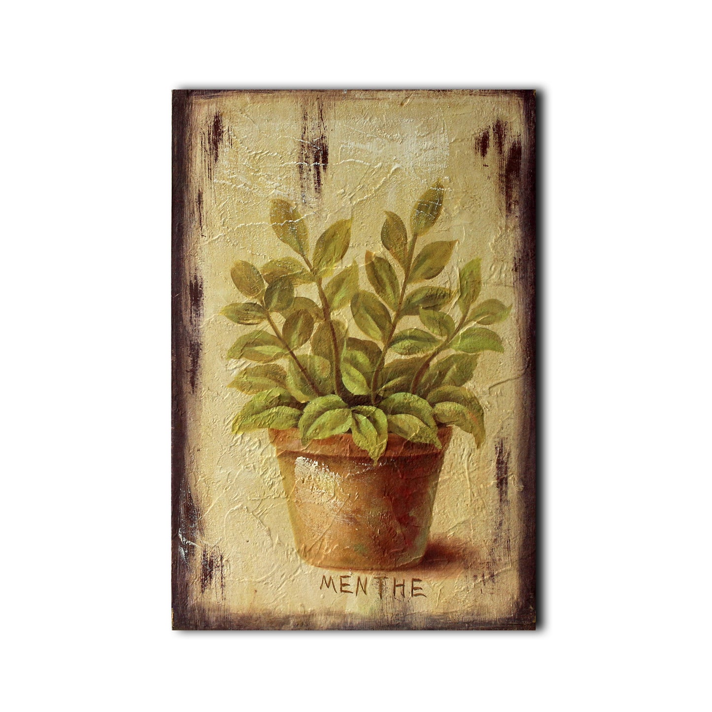 CVHOMEDECO. Primitive Vintage Hand Painted Wooden Frame Wall Hanging 3D Painting Decoration Art, Plant in Terracotta Design, 8 x 12 Inch