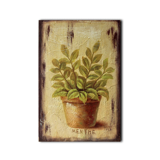 CVHOMEDECO. Primitive Vintage Hand Painted Wooden Frame Wall Hanging 3D Painting Decoration Art, Plant in Terracotta Design, 8 x 12 Inch