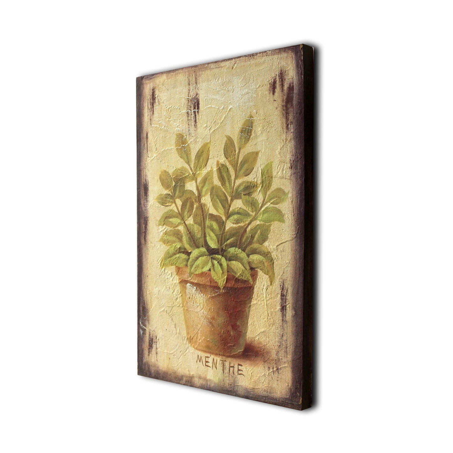 CVHOMEDECO. Primitive Vintage Hand Painted Wooden Frame Wall Hanging 3D Painting Decoration Art, Plant in Terracotta Design, 8 x 12 Inch