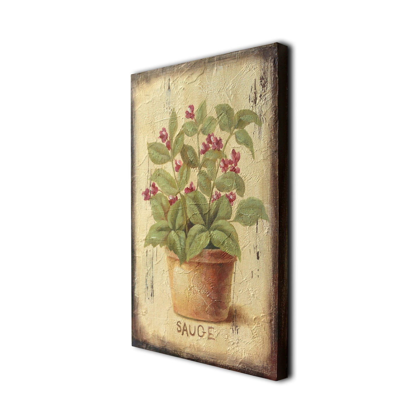 CVHOMEDECO. Primitive Antique Hand Painted Wooden Frame Wall Hanging 3D Painting Decoration Art, Plant in Terracotta Design, 8 x 12 Inch
