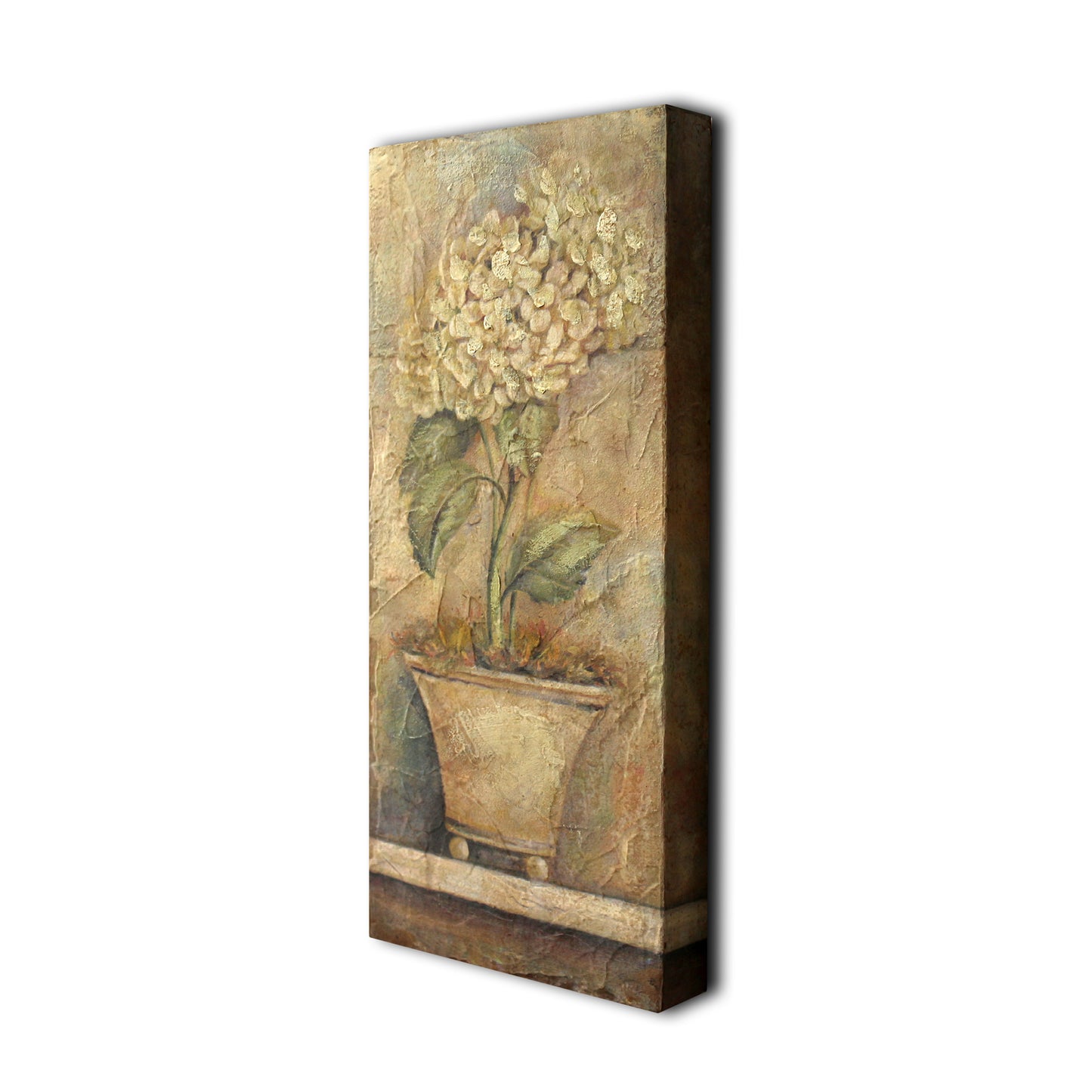 CVHOMEDECO. Rustic Vintage Hand Painted Wooden Frame Wall Hanging Abstract Art 3d Oil Painting Decoration Art, Flower in Planter Design, 6 x 13 Inch