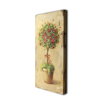 CVHOMEDECO. Primitive Antique Hand Painted Wooden Frame Wall Hanging 3D Painting Decoration Art, Flower Tree in Terracotta Design, 6 x 12 Inch