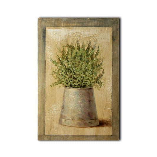 CVHOMEDECO. Country Vintage Hand Painted Wooden Frame Wall Hanging 3D Painting Decoration Art, Plant in Tin Pot Design, 8 x 12 Inch