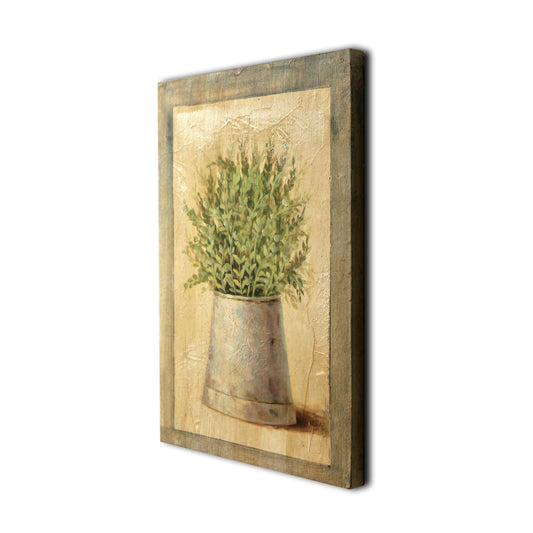 CVHOMEDECO. Country Vintage Hand Painted Wooden Frame Wall Hanging 3D Painting Decoration Art, Plant in Tin Pot Design, 8 x 12 Inch