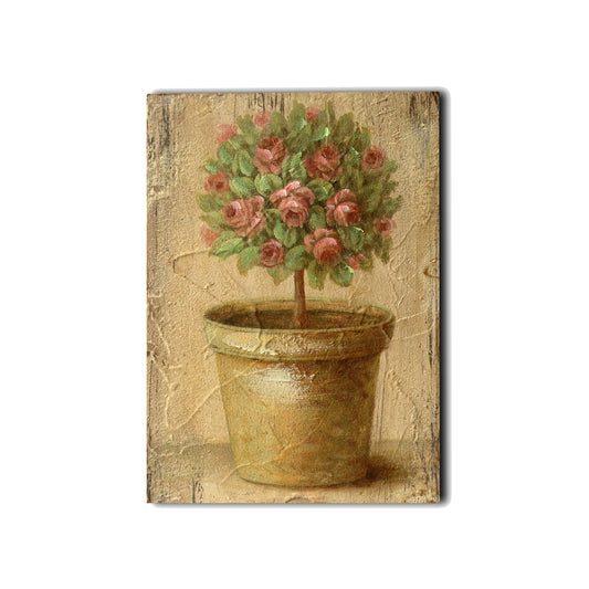 CVHOMEDECO. Rustic Antique Hand Painted Wooden Frame Wall Hanging 3D Painting Decoration Art, Flower Tree in Planter Design, 5 x 7 Inch, Set of 4.