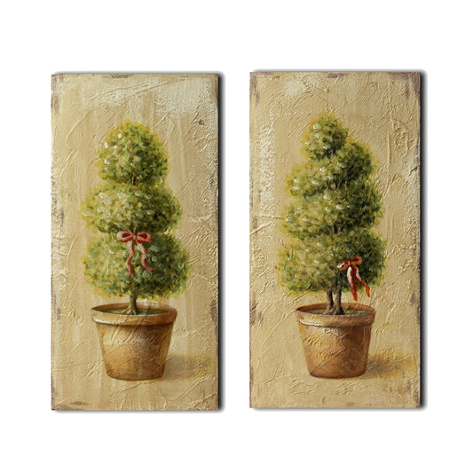 CVHOMEDECO. Primitive Vintage Hand Painted Wooden Frame Wall Hanging 3D Painting Decoration Art, Tree in Terracotta Design, 6 x 12 Inch, Set of 2.