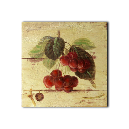 CVHOMEDECO. Primitive Vintage Hand Painted Wooden Frame Wall Hanging 3D Painting Decoration Art, Cherry, Capsicum and Carrot Design, 8 x 8 Inch, Set of 3.