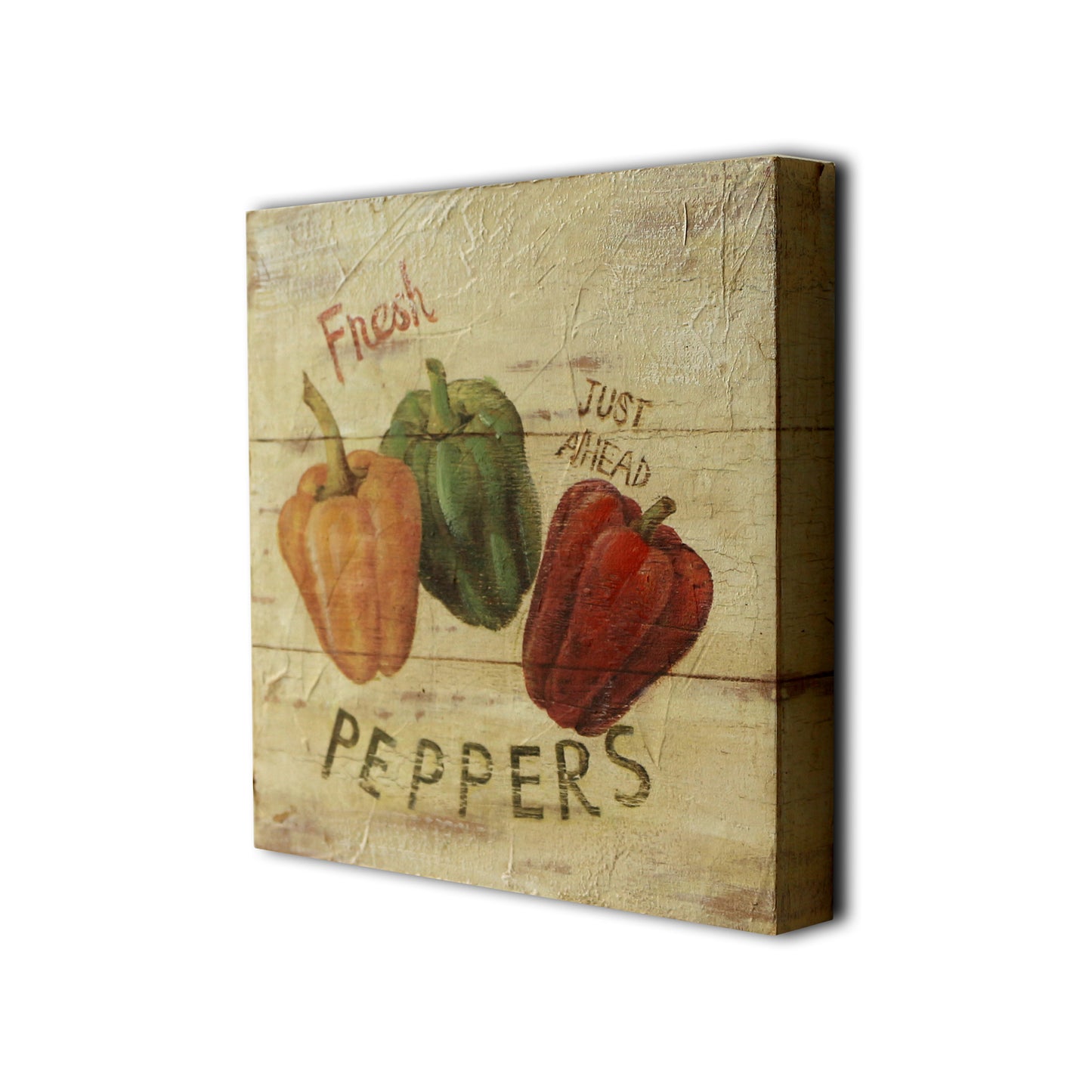CVHOMEDECO. Primitive Vintage Hand Painted Wooden Frame Wall Hanging 3D Painting Decoration Art, Cherry, Capsicum and Carrot Design, 8 x 8 Inch, Set of 3.