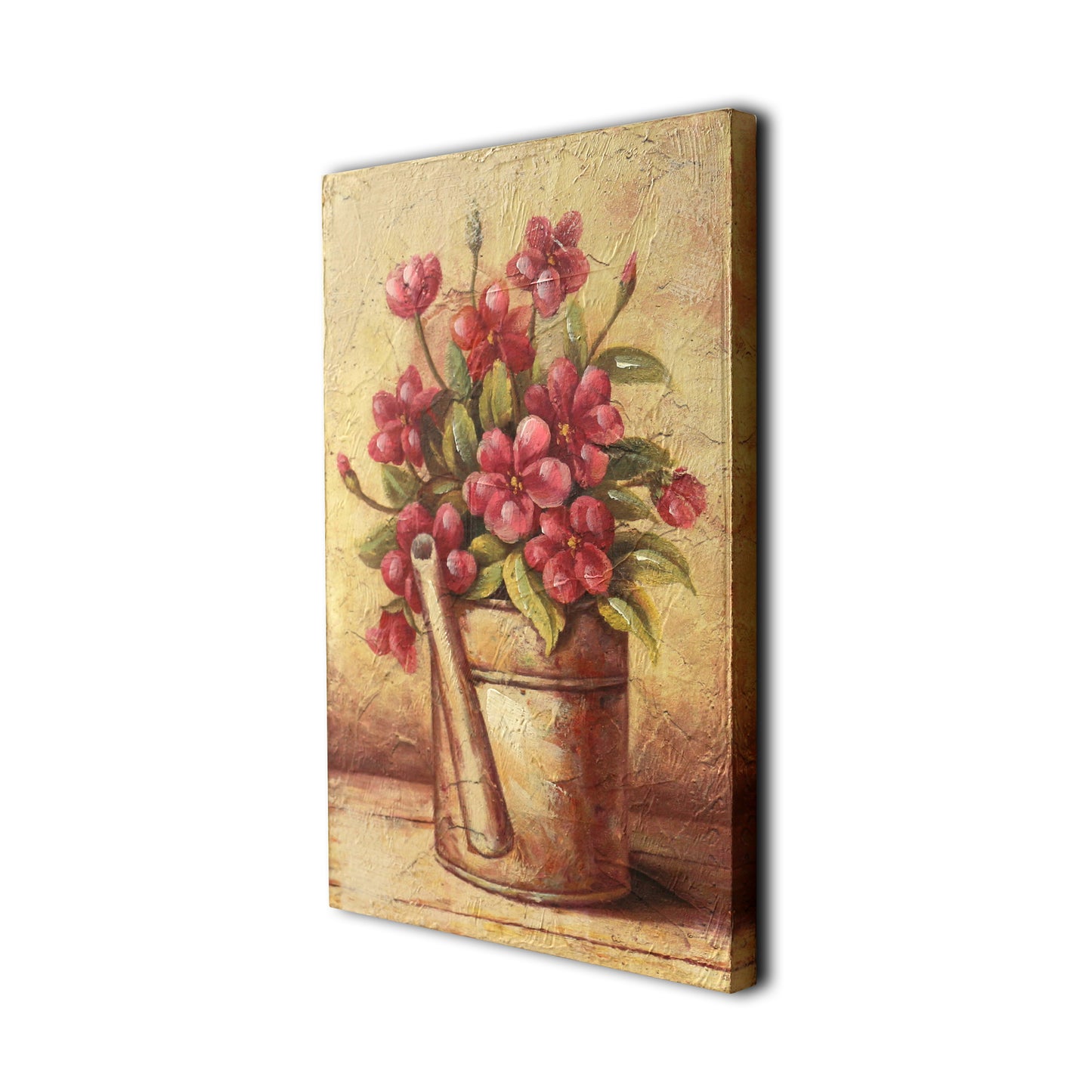 CVHOMEDECO. Country Vintage Hand Painted Wooden Frame Wall Hanging 3D Painting Landscape Art Décor, Flower in Pail Design, 8 x 12 Inch