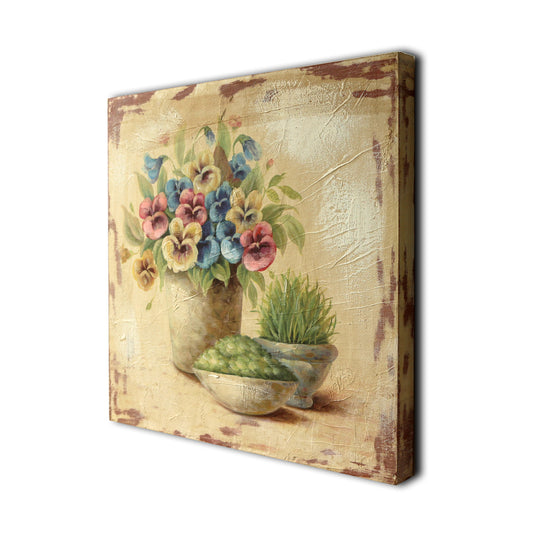 CVHOMEDECO. Vintage Distressed Hand Painted Wooden Frame Wall Hanging 3D Painting Landscape Art Décor, Flower in Planter Design, 15 x 15 Inch