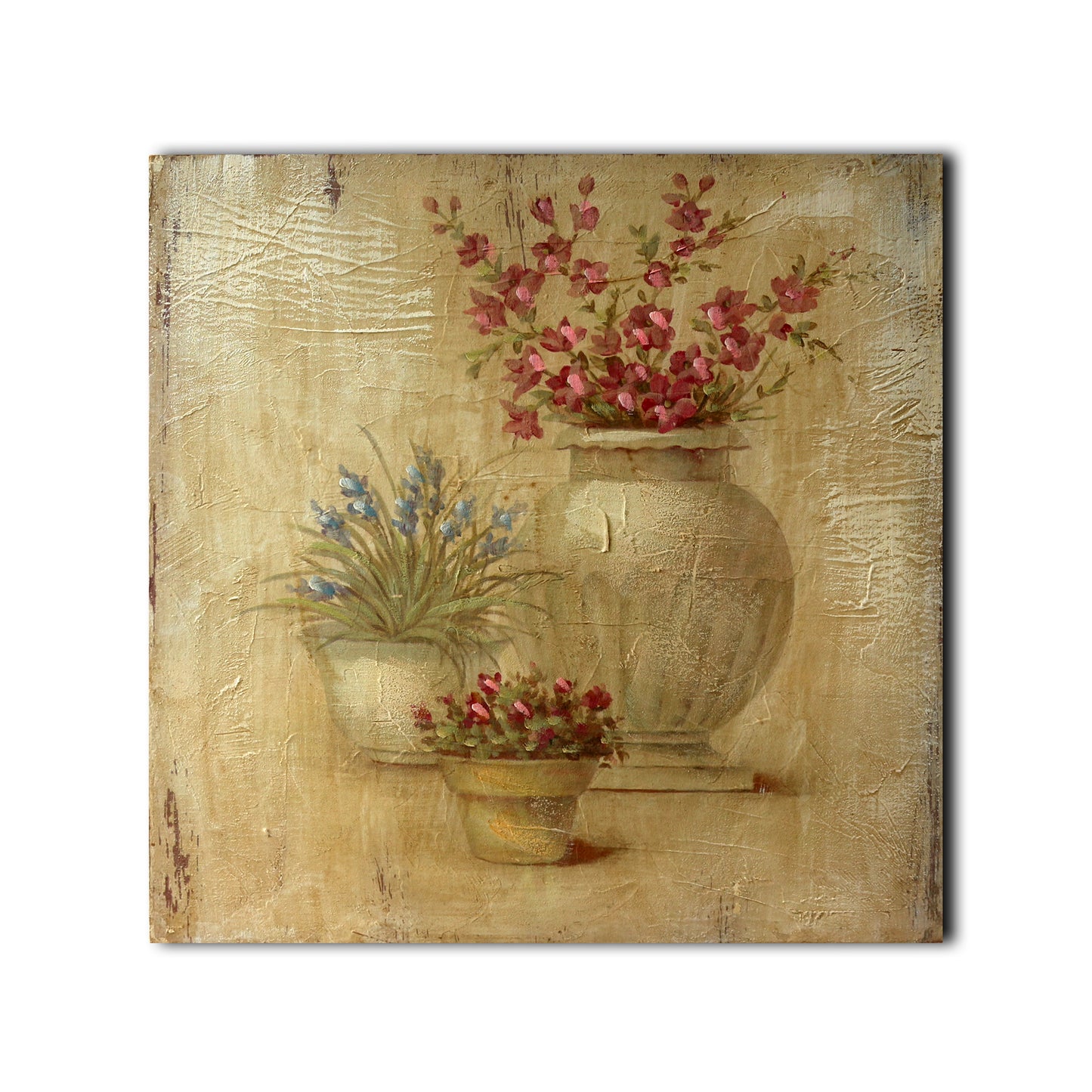 CVHOMEDECO. Rustic Vintage Hand Painted Wooden Frame Wall Hanging 3D Painting Decoration Art, Flower in Planter Design, 15 x 15 Inch