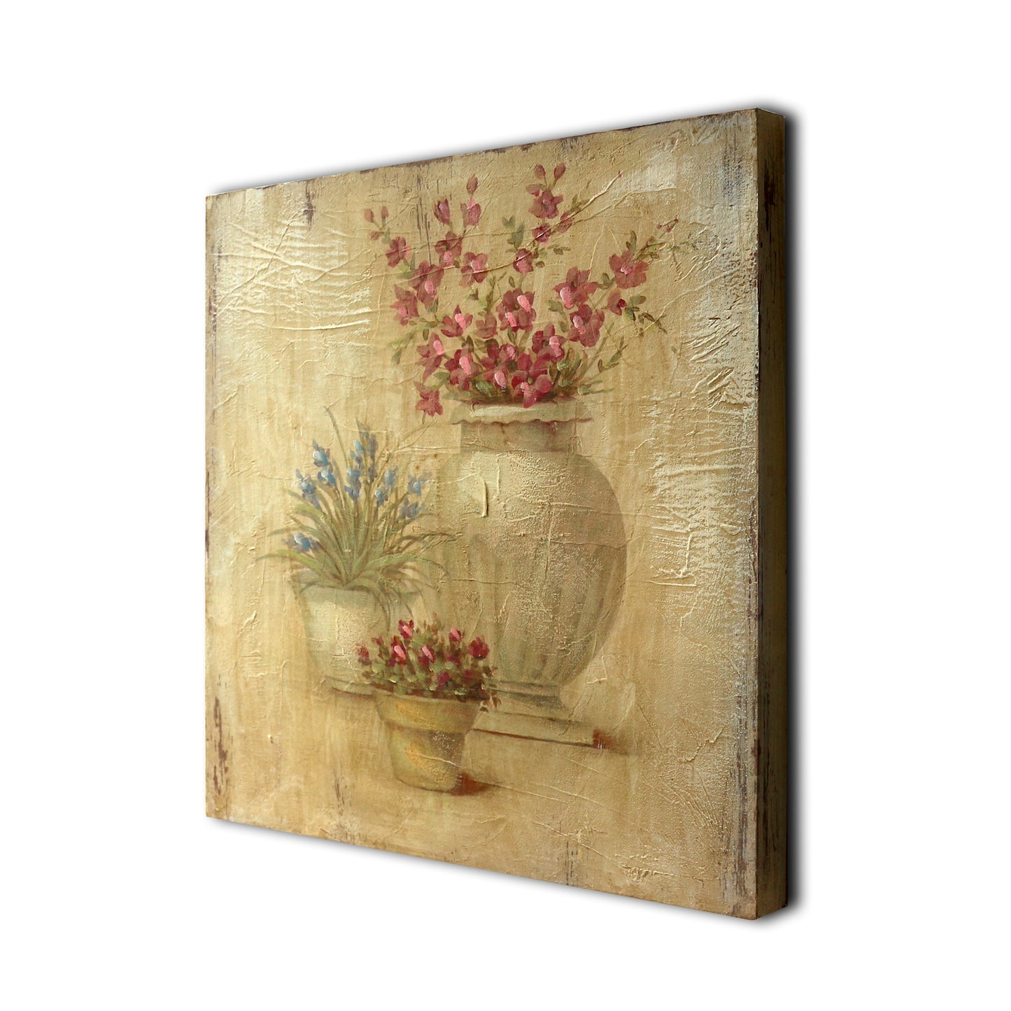 CVHOMEDECO. Rustic Vintage Hand Painted Wooden Frame Wall Hanging 3D Painting Decoration Art, Flower in Planter Design, 15 x 15 Inch