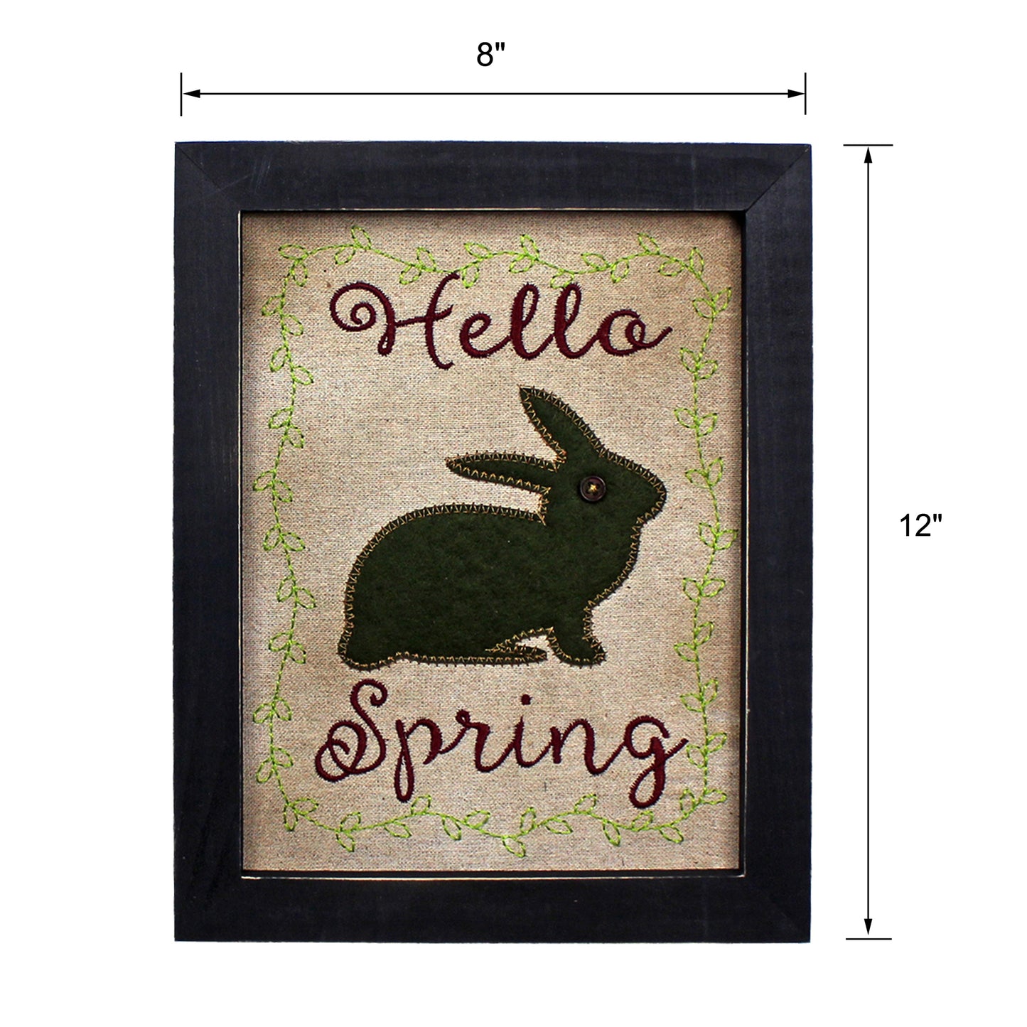 CVHOMEDECO. Primitives Vintage Hello, Spring Stitchery Frame Wall Mounted Hanging Decor Art, 8 x 10 Inch