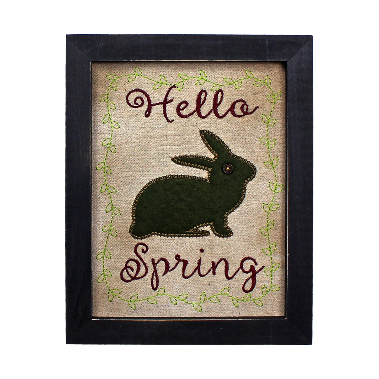 CVHOMEDECO. Primitives Vintage Hello, Spring Stitchery Frame Wall Mounted Hanging Decor Art, 8 x 10 Inch