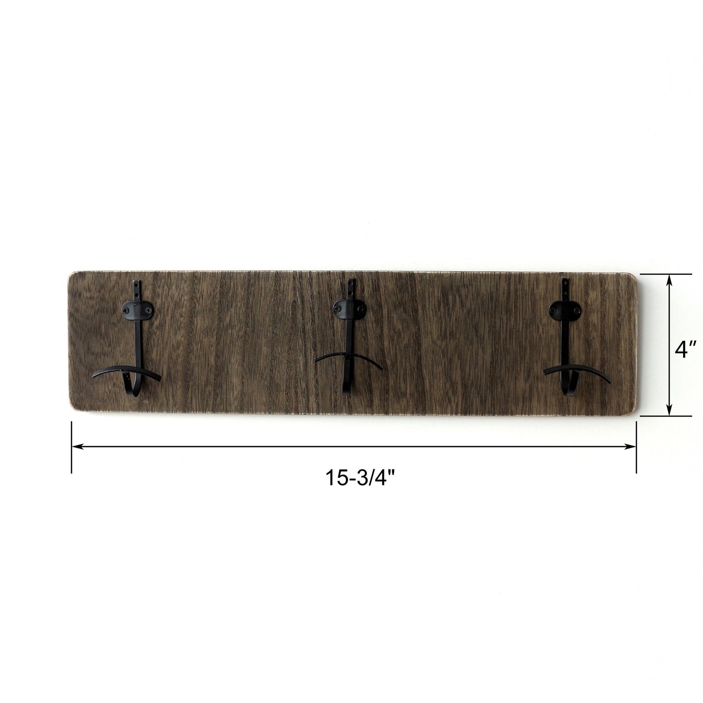 CVHOMEDECO. Primitive Distressed Entryway Wooden Hook Wall Mount or Door Hanger Utility Hooks Towel Hat Scarf Bags Rack with Triple Metal Iron Hooks. Black Walnut Color, 15.75 X 4 X 1.5 Inch