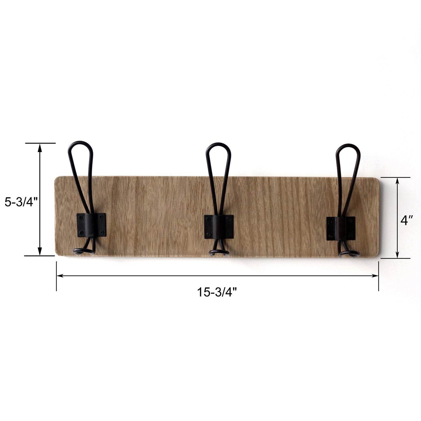 CVHOMEDECO. Country Distressed Entryway Wooden Hook Wall Mount or Door Hanger Clothes Coat Hooks Towel Hat Scarf Bags Rack with Triple Metal Iron Hooks. Light Walnut Color, 15.75 X 5.75 X 3 Inch
