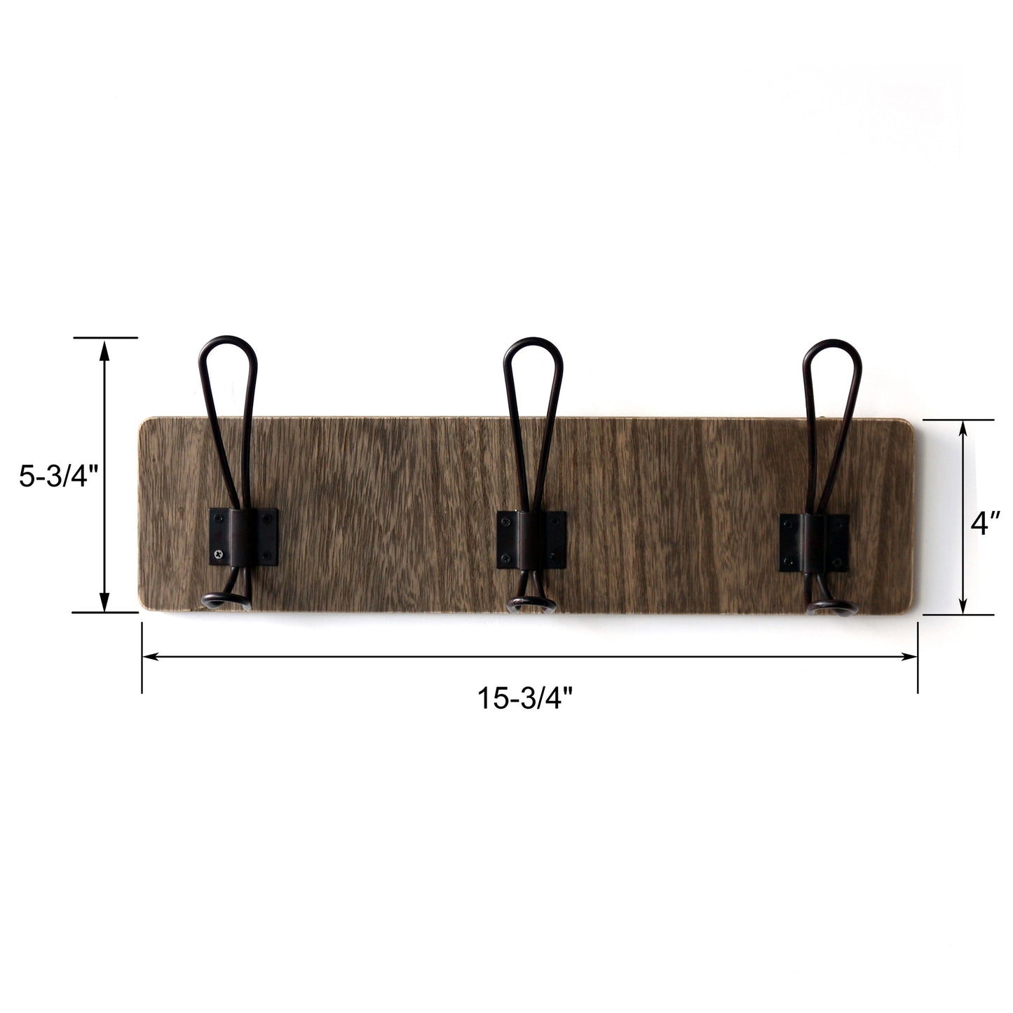 CVHOMEDECO. Vintage Distressed Entryway Wooden Hook Wall Mount or Door Hanger Clothes Coat Hooks Towel Hat Scarf Bags Rack with Triple Metal Iron Hooks. Black Walnut Color, 15.75 X 5.75 X 3 Inch