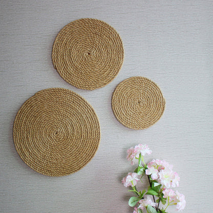 CVHOMEDECO. Rustic Hemp Rope Round Disc for Wall Hanging, Indoor DIY Wall Art Sculptures for Home, Office and Hotel Primitive Country Style Décor. Set of 3, 12/10/8 Inch