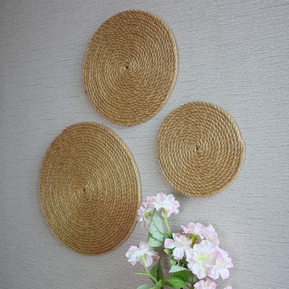 CVHOMEDECO. Rustic Hemp Rope Round Disc for Wall Hanging, Indoor DIY Wall Art Sculptures for Home, Office and Hotel Primitive Country Style Décor. Set of 3, 12/10/8 Inch