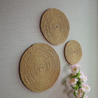 CVHOMEDECO. Rustic Hemp Rope Round Disc for Wall Hanging, Indoor DIY Wall Art Sculptures for Home, Office and Hotel Primitive Country Style Décor. Set of 3, 12/10/8 Inch