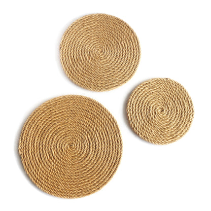 CVHOMEDECO. Rustic Hemp Rope Round Disc for Wall Hanging, Indoor DIY Wall Art Sculptures for Home, Office and Hotel Primitive Country Style Décor. Set of 3, 12/10/8 Inch