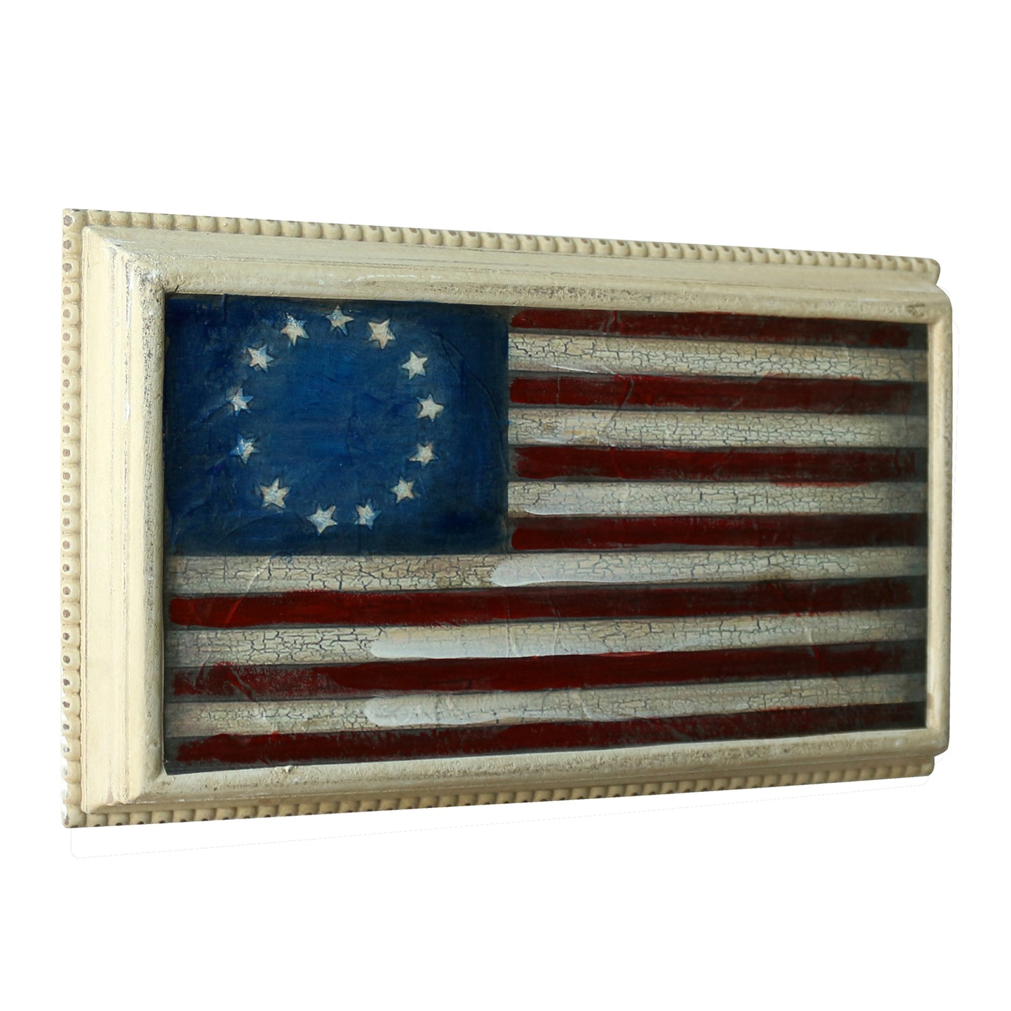CVHOMEDECO. Primitive Retro Hand Painted Wooden Frame Wall Hanging 3D Painting Decoration Art, Vintage Flag Design, 14.75 x 8.5 Inch