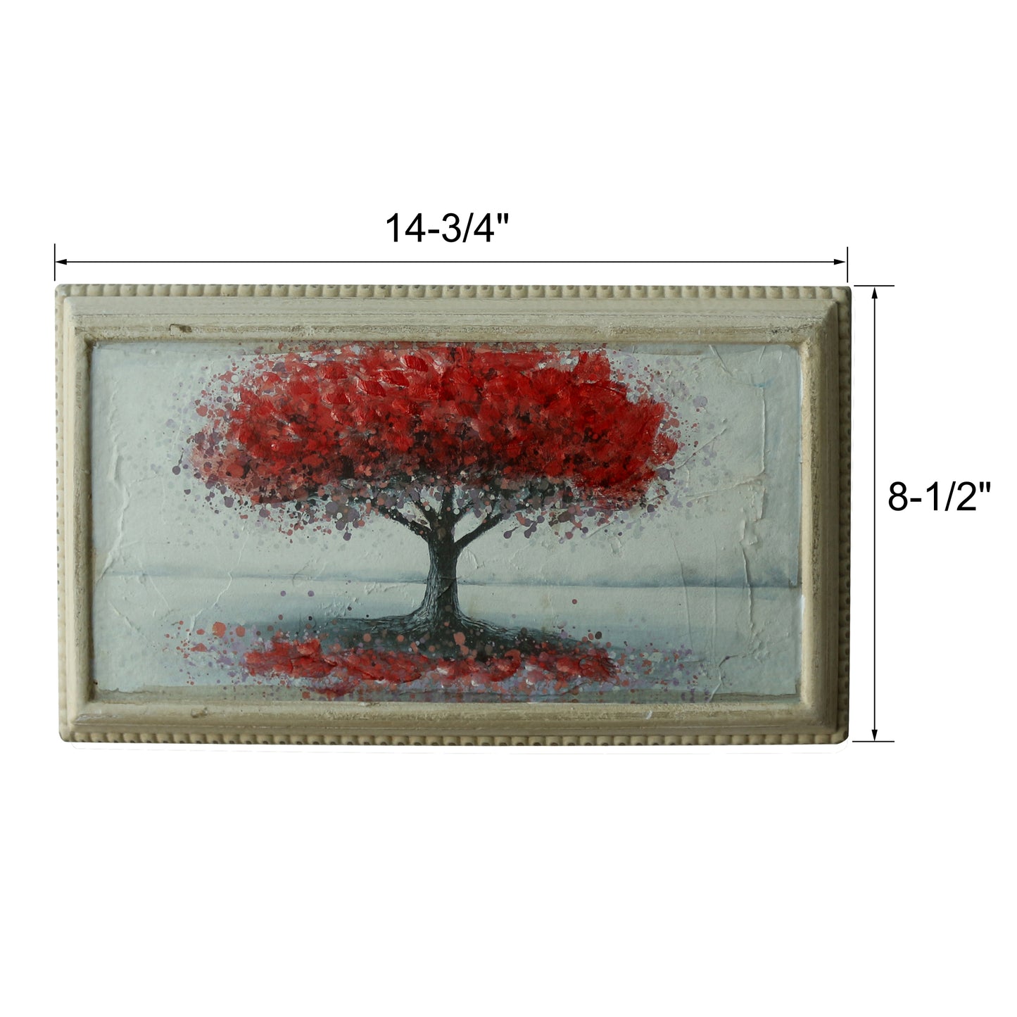 CVHOMEDECO. Rustic Vintage Hand Painted Wall Art Framed Ready to Hang Wall Hanging 3D Painting Decoration Art, Landscape Red Tree Flower Design, 14.75 x 8.5 Inch