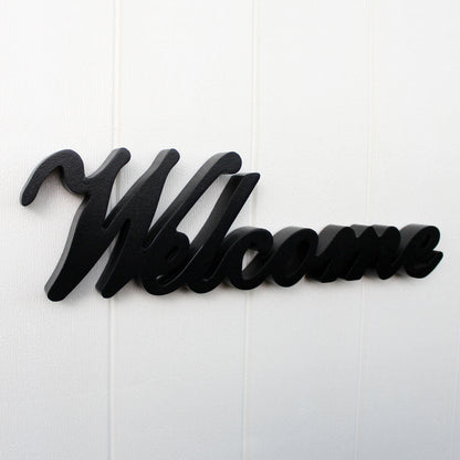 CVHOMEDECO. Matt Black Wooden Words Sign Free Standing "Welcome" Desk/Table/Shelf/Home Wall/Office Decoration Art, 14.5 x 4.25 x 1 Inch