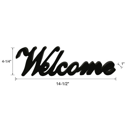 CVHOMEDECO. Matt Black Wooden Words Sign Free Standing "Welcome" Desk/Table/Shelf/Home Wall/Office Decoration Art, 14.5 x 4.25 x 1 Inch