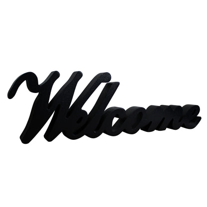 CVHOMEDECO. Matt Black Wooden Words Sign Free Standing "Welcome" Desk/Table/Shelf/Home Wall/Office Decoration Art, 14.5 x 4.25 x 1 Inch