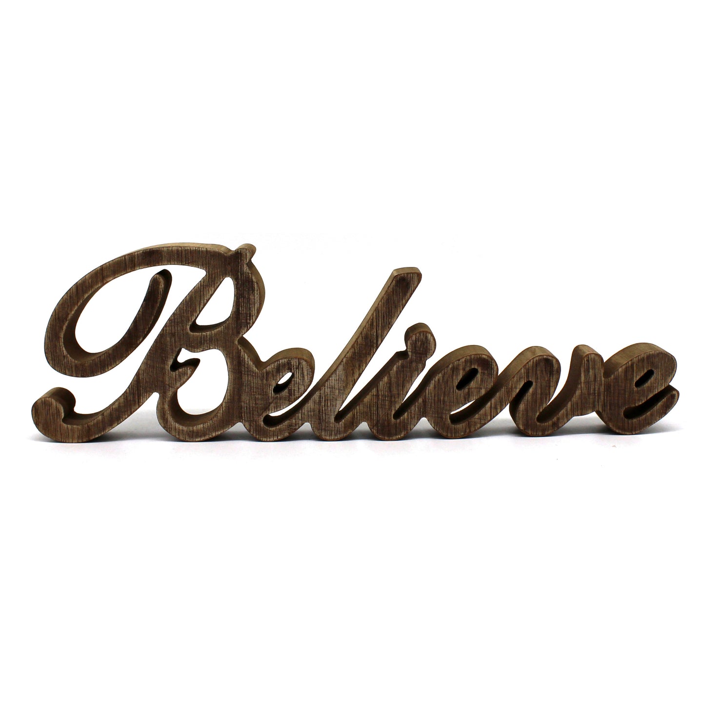 CVHOMEDECO. Rustic Vintage Distressed Wooden Words Sign Free Standing "Believe" Tabletop/Shelf/Home Wall/Office Decoration Art, 14.25 x 4.25 x 1 Inch