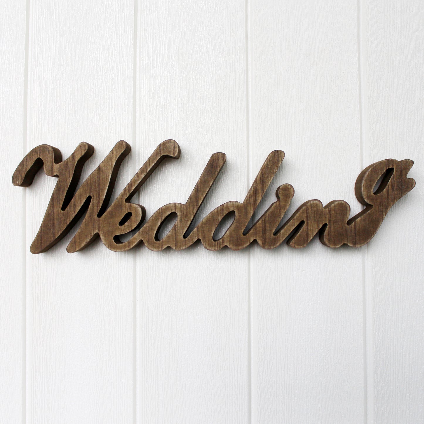 CVHOMEDECO. Rustic Vintage Distressed Wooden Words Sign Free Standing "Wedding" Tabletop/Shelf/Wall/Wedding/Party Decoration Art, 15.5 x 4.25 x 1 Inch