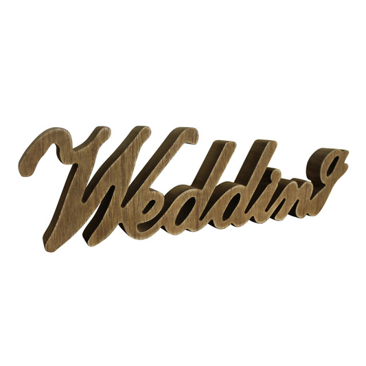 CVHOMEDECO. Rustic Vintage Distressed Wooden Words Sign Free Standing "Wedding" Tabletop/Shelf/Wall/Wedding/Party Decoration Art, 15.5 x 4.25 x 1 Inch