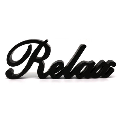 CVHOMEDECO. Matt Black Wooden Words Sign Free Standing "Relax" Desk/Table/Shelf/Home Wall/Office Decoration Art, 12 x 4.25 x 1 Inch