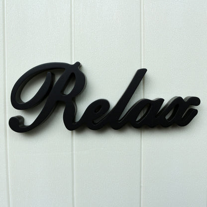 CVHOMEDECO. Matt Black Wooden Words Sign Free Standing "Relax" Desk/Table/Shelf/Home Wall/Office Decoration Art, 12 x 4.25 x 1 Inch