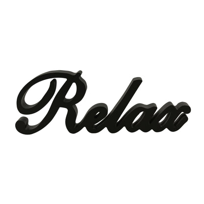 CVHOMEDECO. Matt Black Wooden Words Sign Free Standing "Relax" Desk/Table/Shelf/Home Wall/Office Decoration Art, 12 x 4.25 x 1 Inch