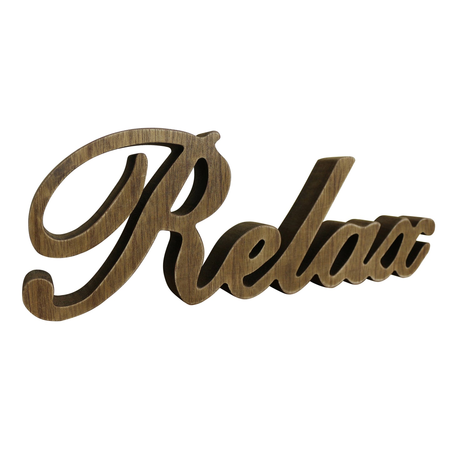 CVHOMEDECO. Rustic Vintage Distressed Wooden Words Sign Free Standing "Relax" Tabletop/Shelf/Home Wall/Office Decoration Art, 12 x 4.25 x 1 Inch