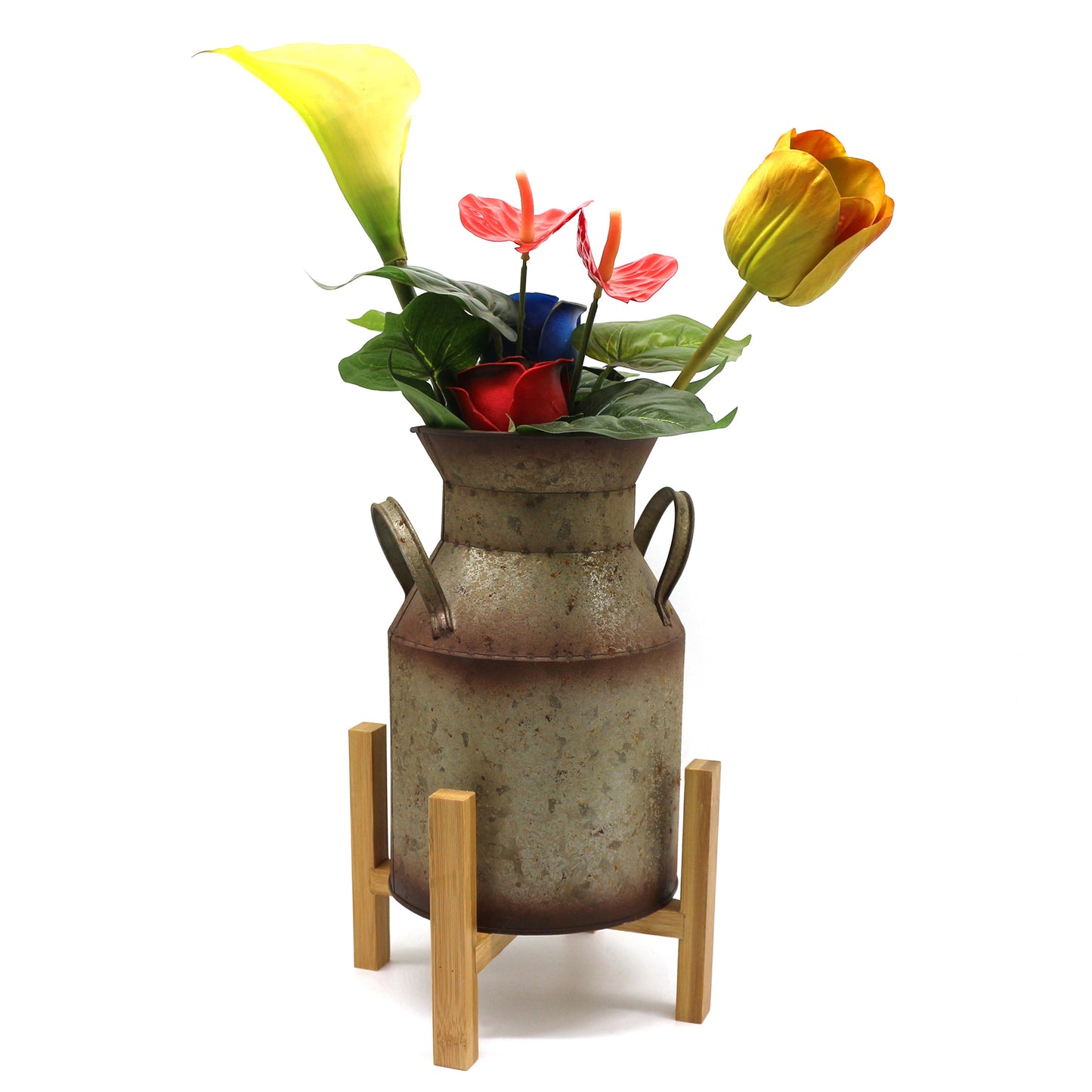 CVHOMEDECO. Rustic Primitives Bamboo Indoor/Outdoor Planter Potted Stand Flower Pot Holder Vase Display Rack Décor. Inside Diameter 7 Inch
