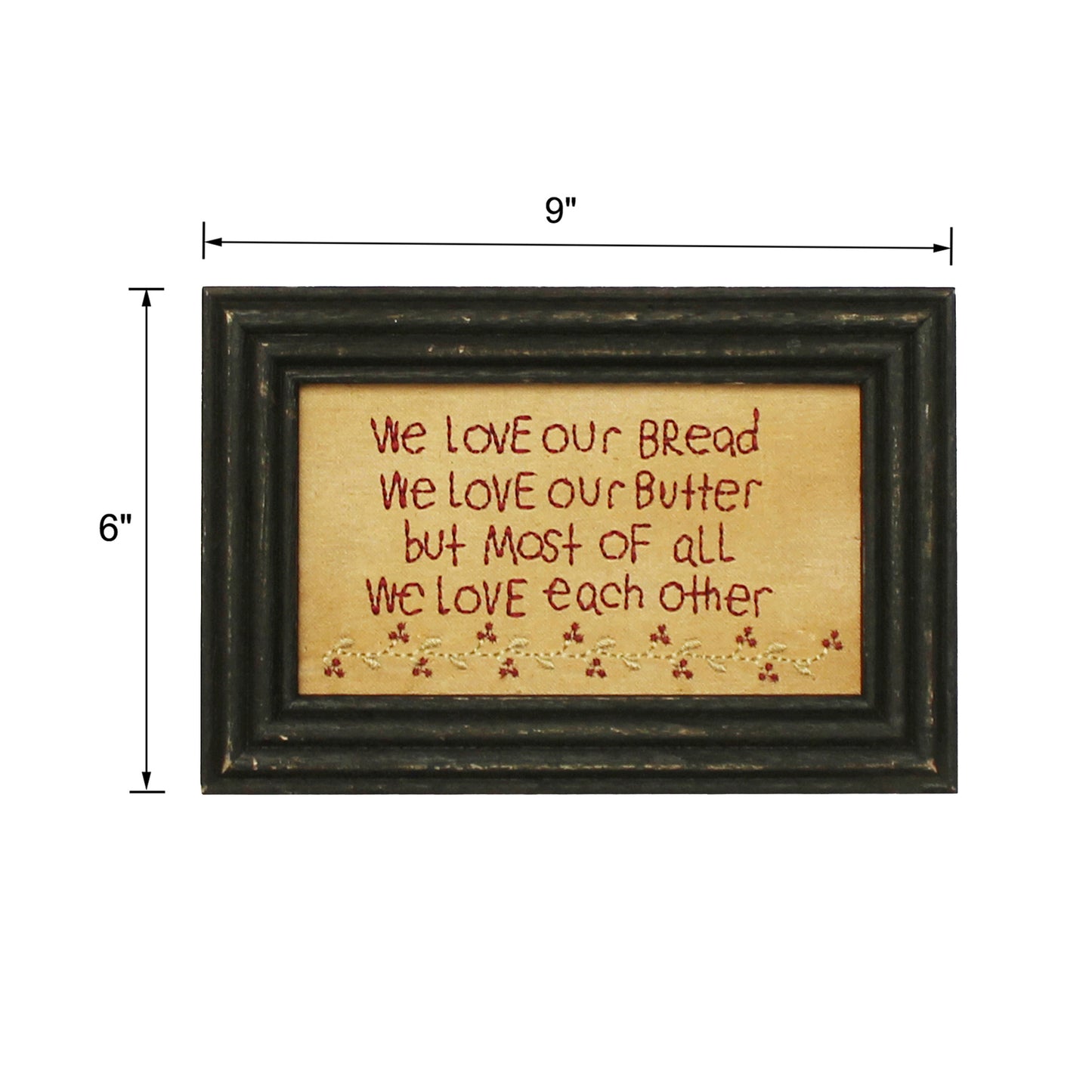 CVHOMEDECO. Primitives Antique We Love Our Bread, We Love Our Butter, But Most of All We Love Each Other Stitchery Frame Wall Mounted Hanging Decor Art, 9 x 6 Inch