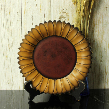 CVHOMEDECO. Sunflower Plate with Rack Primitives Rustic Display Wooden Plate Home and Office Décor Art, 11 Inch