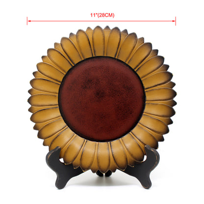 CVHOMEDECO. Sunflower Plate with Rack Primitives Rustic Display Wooden Plate Home and Office Décor Art, 11 Inch