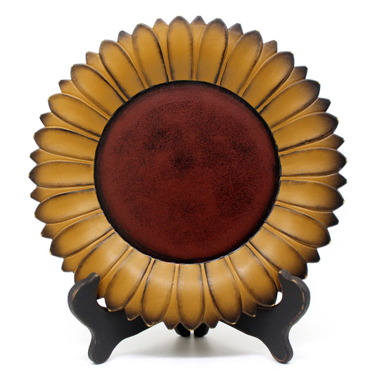 CVHOMEDECO. Sunflower Plate with Rack Primitives Rustic Display Wooden Plate Home and Office Décor Art, 11 Inch