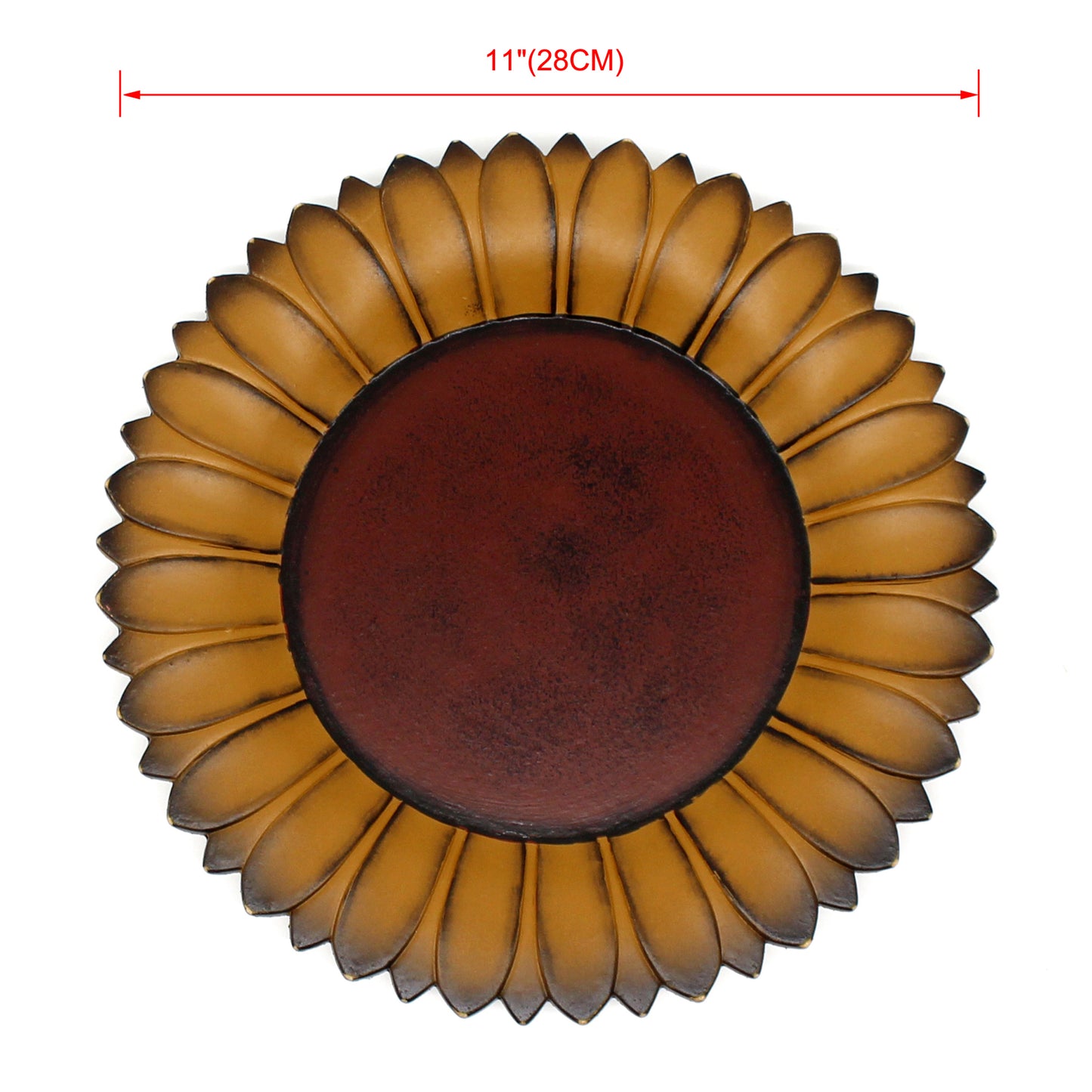 CVHOMEDECO. Sunflower Shape Plate Primitives Rustic Display Wooden Plate Home and Office Décor Art, 11 Inch