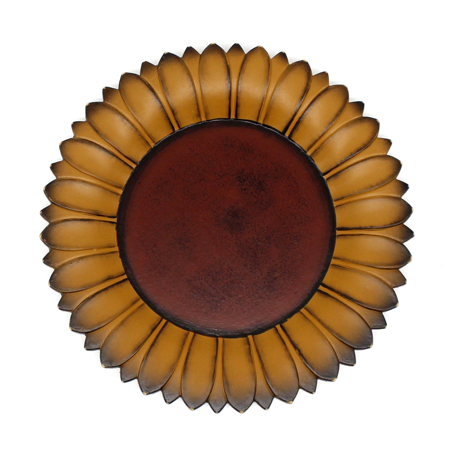 CVHOMEDECO. Sunflower Shape Plate Primitives Rustic Display Wooden Plate Home and Office Décor Art, 11 Inch