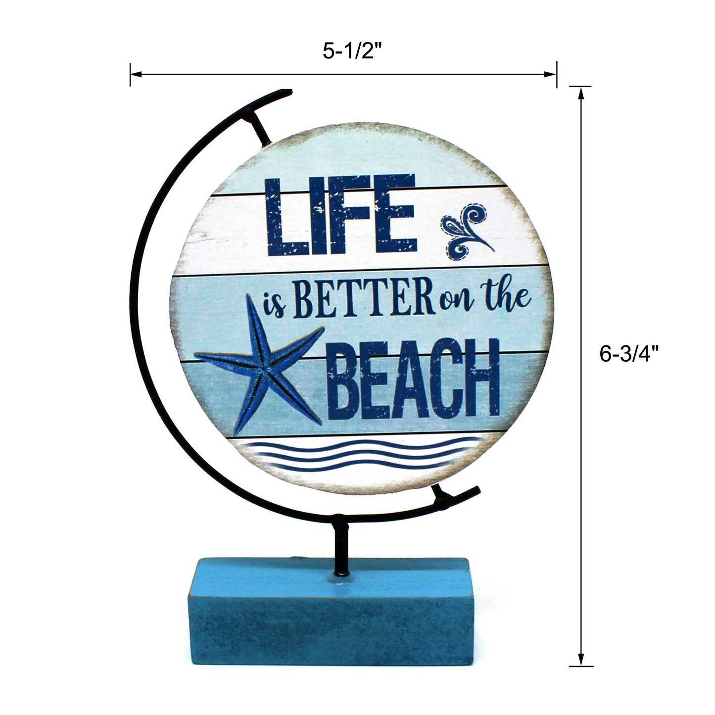 CVHOMEDECO. Round Two Sides Wood Beach Sign on Base Home and Office Décor Art, 8 Inch