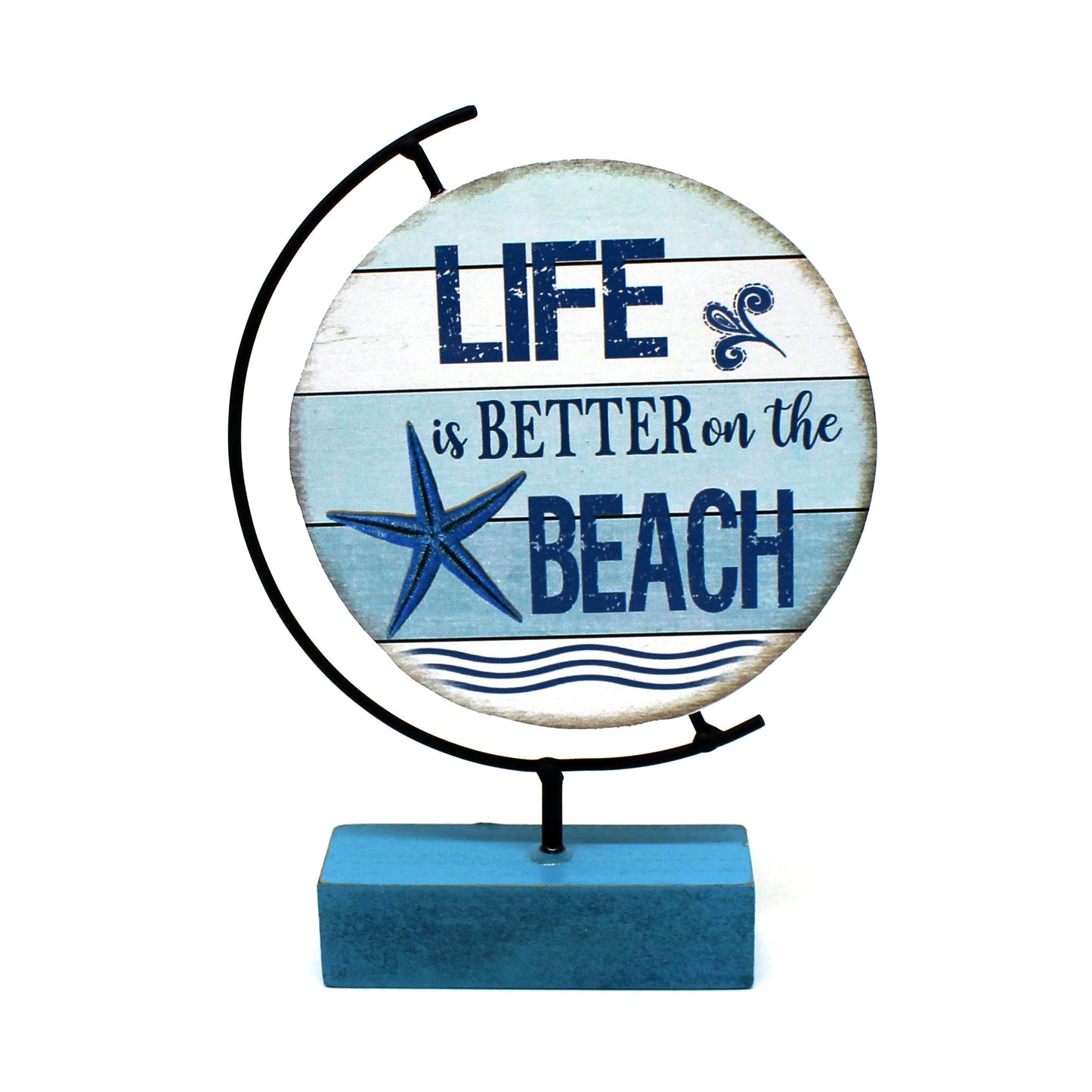 CVHOMEDECO. Round Two Sides Wood Beach Sign on Base Home and Office Décor Art, 8 Inch