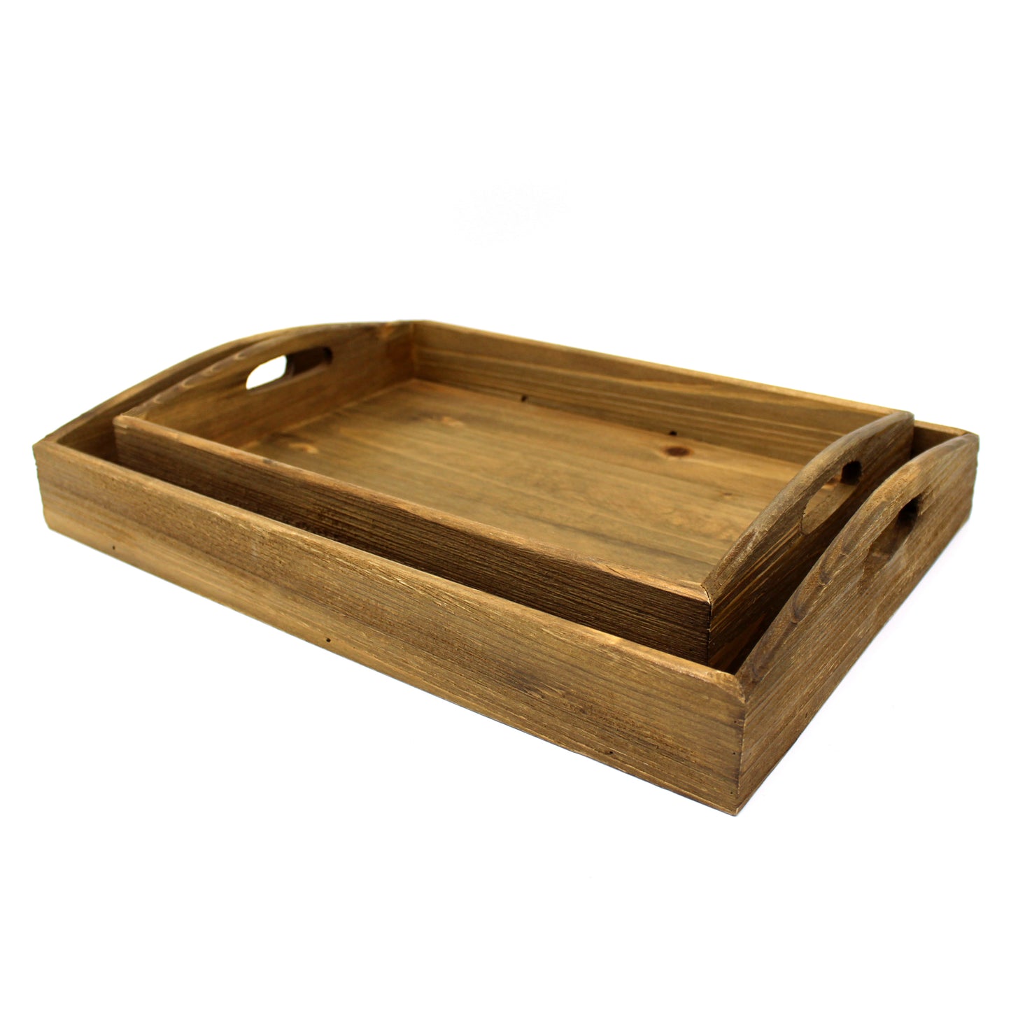CVHOMEDECO. Primitives Wooden Nesting Tray Country Farmhouse Wood Serving Tray for Dining Tableware, Kitchen, Food, Breakfast, Coffee, Bar, Party or Display. Set of 2
